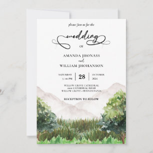 Invitation Rustic Mountain Forest Evergreen Tree Wedding
