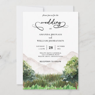 Invitation Rustic Mountain Forest Evergreen Tree Wedding