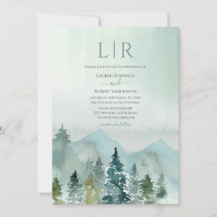 Invitation Rustic Mountain Forest Evergreen Tree Wedding