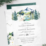 Invitation Rustic Mountain Forest Evergreen Tree Wedding<br><div class="desc">Le design offre une vue élégante sur la montagne aquarelle, un charmant canot au pied de la rivière et un magnifique bouquet fleuri avec des polices modernes et élégantes. Ces designs peuvent être personnalisés pour votre occasion spéciale et seraient parfaits pour votre mariage, douche nuptiale, fête de fiançailles, fête d'anniversaire...</div>