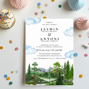 Invitation Rustic Mountain Forest Evergreen Tree Wedding
