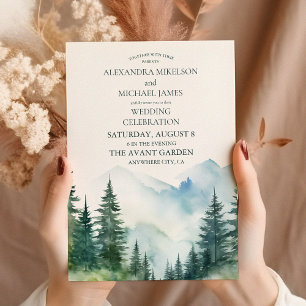Invitation Rustic Mountain Forest Evergreen Tree Wedding