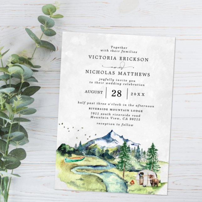 Invitation Rustic Mountain Forest Evergreen Tree Wedding (Créateur téléchargé)