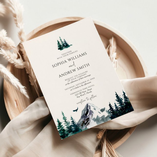 Invitation Rustic Mountain Forest Evergreen Tree Wedding (Créateur téléchargé)