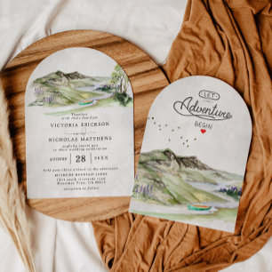 Invitation Rustic Mountain Forest Evergreen Tree Wedding