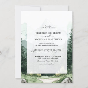 Invitation Rustic Mountain Forest Evergreen Tree Wedding