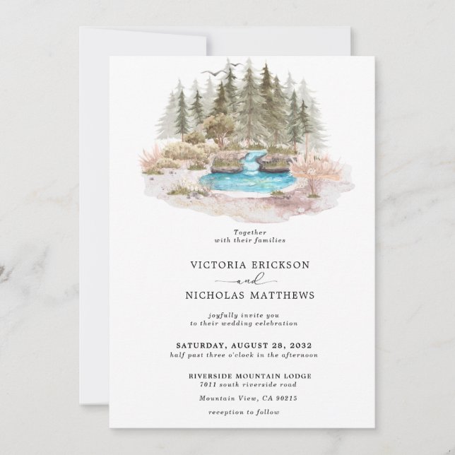 Invitation Rustic Mountain Forest Evergreen Tree Wedding (Devant)