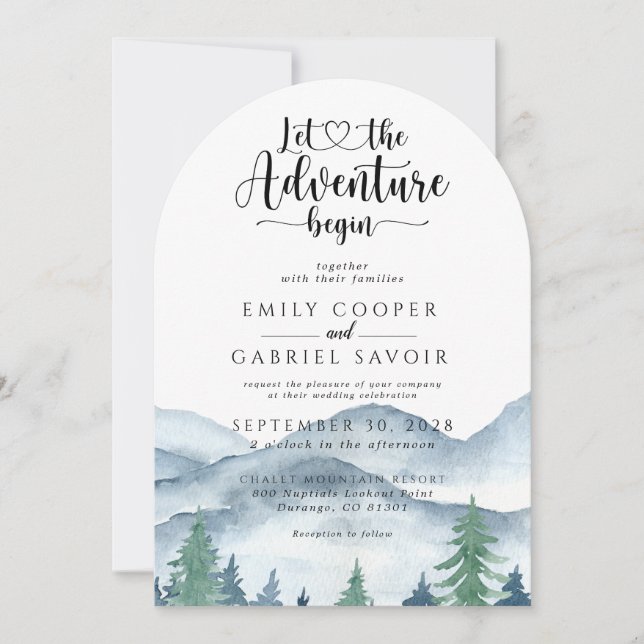 Invitation Rustic Mountain Forest Mariage d'aventure (Devant)
