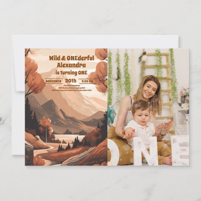 Invitation Rustic Mountain Forest Photo 1er anniversaire (Devant)