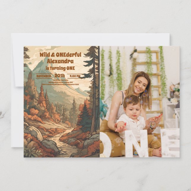 Invitation Rustic Mountain Forest Photo 1er anniversaire (Devant)