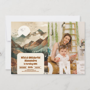 Invitation Rustic Mountain Forest Photo 1er anniversaire