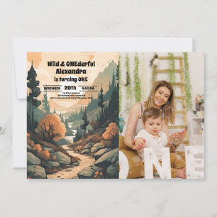 Invitation Rustic Mountain Forest Photo 1er anniversaire
