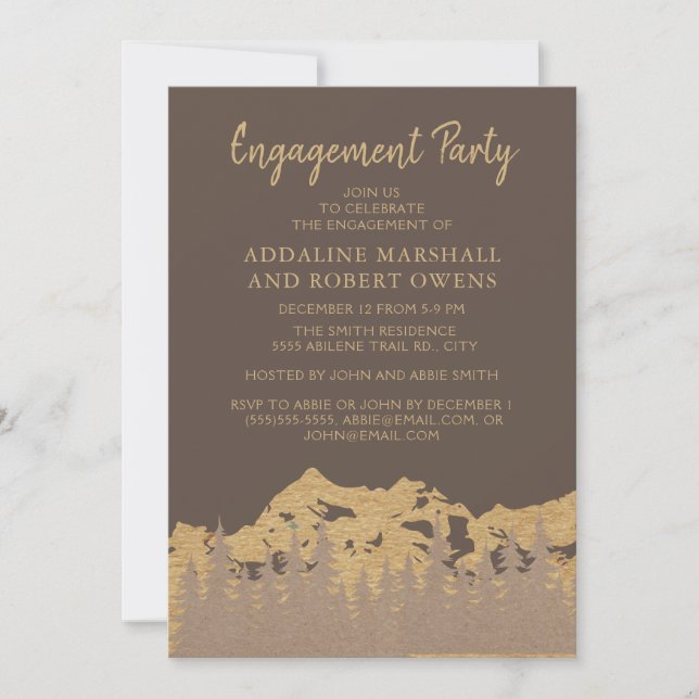 Invitation Rustic Mountain Forest Pine Trees Partie d'engagem (Devant)