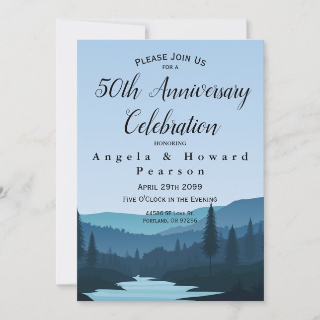 Invitation Rustic Mountain Forest Stream 50e anniversaire (Devant)