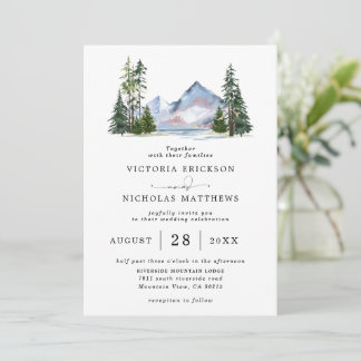 Invitation Rustic Mountain Forest Tree Budget QR Code Wedding