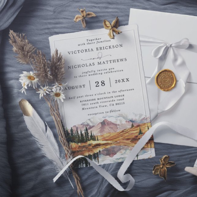 Invitation Rustic Mountain Forest Tree Budget QR Code Wedding (Créateur téléchargé)