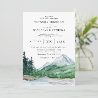 Invitation Rustic Mountain Forest Tree Budget QR Code Wedding