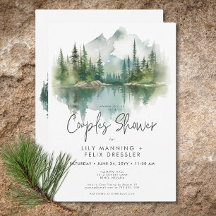 Invitation Rustic Mountain Lake Aquarelle Couples Douche
