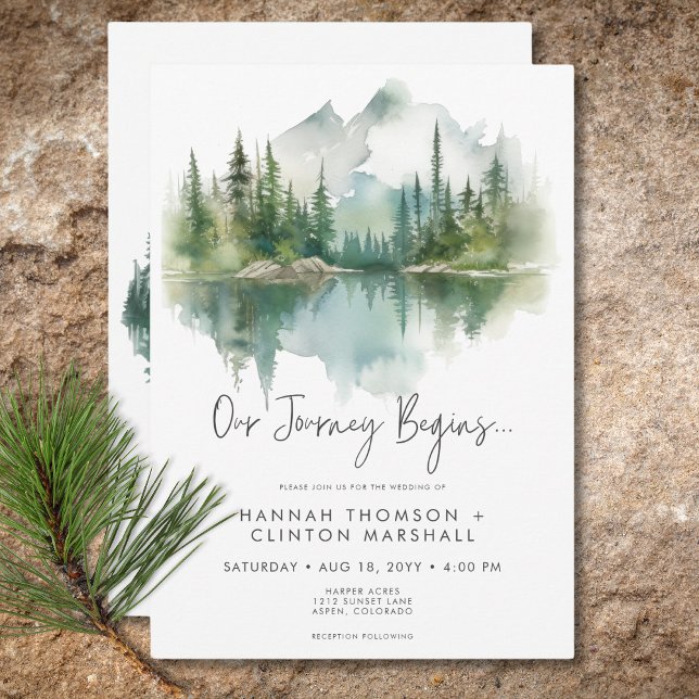 Invitation Rustic Mountain Lake Scene Mariage d'aquarelle (Rustic Mountain Lake Scene Watercolor Wedding Invitation)