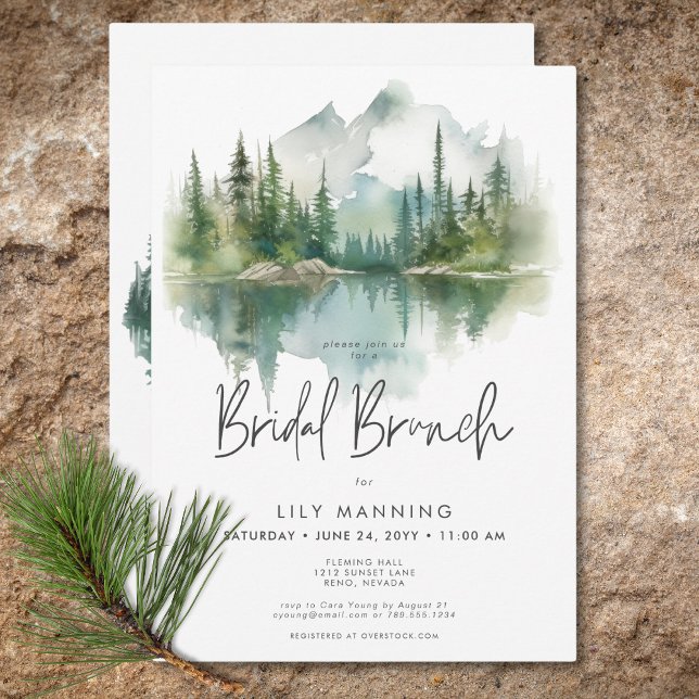 Invitation Rustic Mountain Lake Watercolor Brunch nuptial (Rustic Mountain Lake Watercolor Bridal Brunch Invitation)