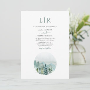 Invitation Rustic Mountain Watercolor À feuillage persistant