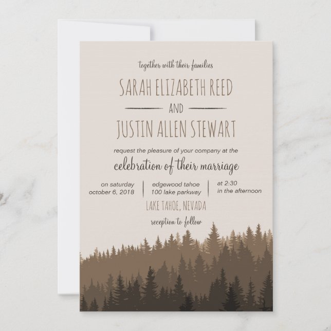 Invitation Rustic Mountain wedding Invite à Brown (Devant)