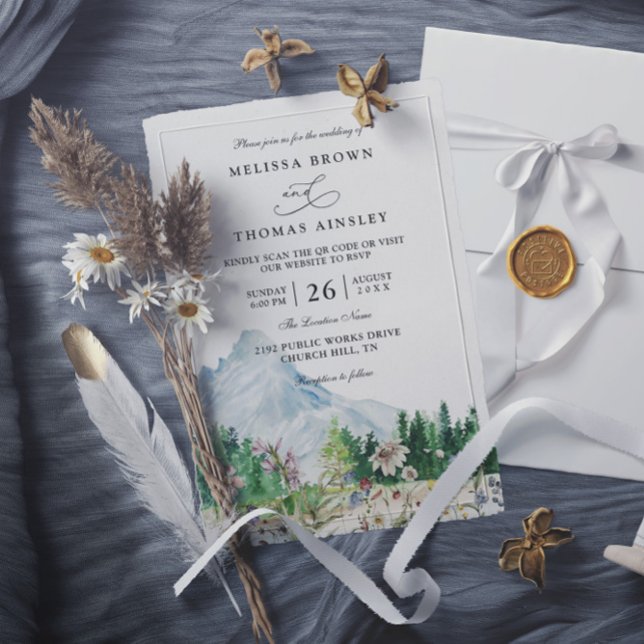 Invitation Rustic Mountain Wildflower Boho QR Code Wedding (Créateur téléchargé)