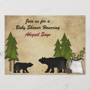 Invitation Rustic Mountain Woodland Bears Baby shower Invitat