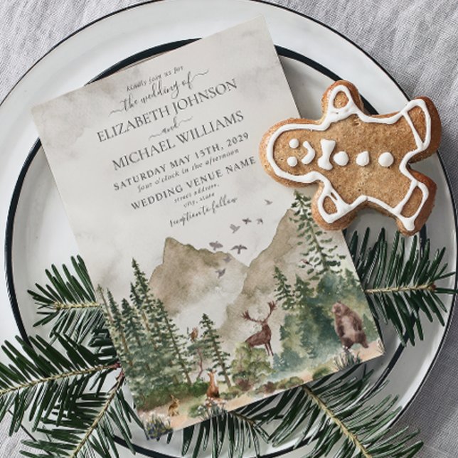 Invitation Rustic Mountain Woodland Forest Animaux Mariage (Easily personalize this invitation with your wedding details for the perfect wedding invite!)