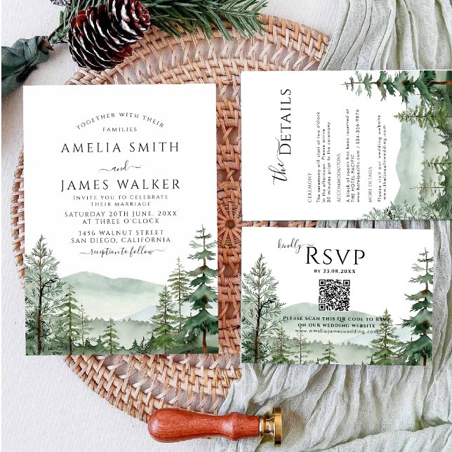 Invitation Rustic Mountain Woodland Forêt extérieure Mariage  (Créateur téléchargé)
