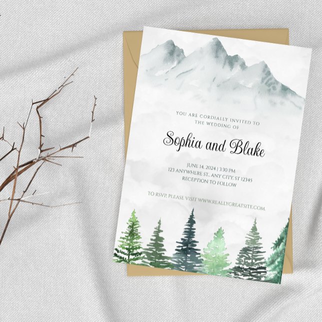 Invitation Rustic Mountains et Mariage d'aquarelle de forêt (Créateur téléchargé)