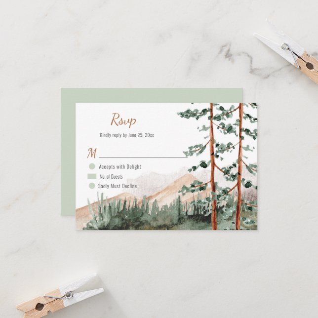 Invitation Rustic Mountains Forest Pine Spruce Trees Mariage (Devant/Arrière en situation)