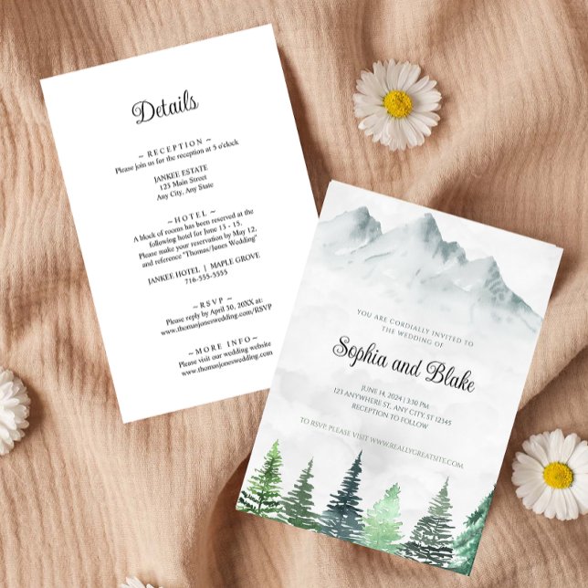 Invitation Rustic Mountains & Forest Watercolor Mariage (Créateur téléchargé)