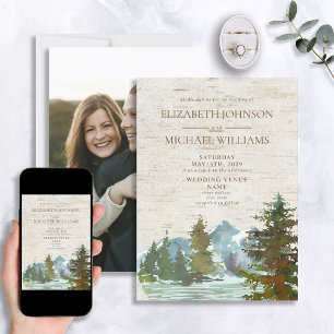 Invitation Rustic Mountains Forest Watercolor Mariage photo
