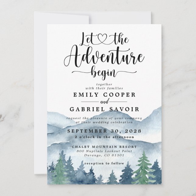 Invitation Rustic Mountains Mariage d'aquarelle de forêt (Devant)