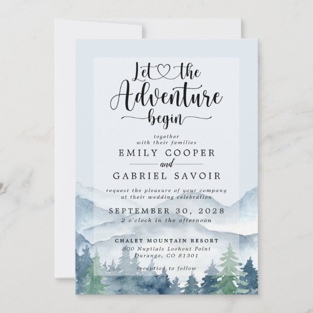 Invitation Rustic Mountains Mariage d'aquarelle de forêt (Devant)