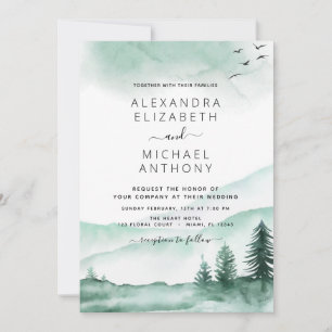 Invitation Rustic Mountains Mariage d'aquarelle de forêt