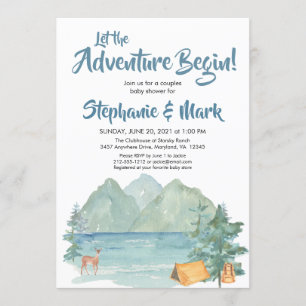 Invitation Rustic Mountains Watercolor Baby shower d'aventure
