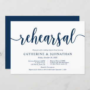 Invitation Rustic Navy Blue, répétition Mariage et dîner