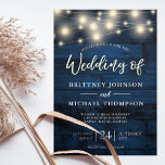Invitation Rustic Navy Blue Wood String Lights Wedding<br><div class="desc">This rustic boho-inspired wedding invitation template features string lights with a rustic navy wood background.</div>