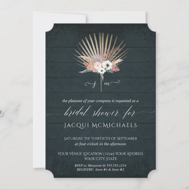 Invitation Rustic Navy Blush et White Floral Fête des mariées (Devant)