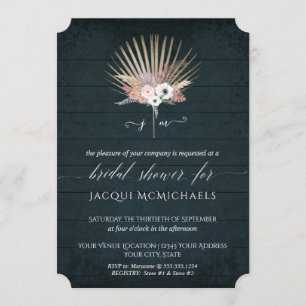 Invitation Rustic Navy Blush et White Floral Fête des mariées