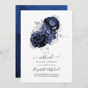 Invitation Rustic Navy et Silver Floral Mariage virtuel