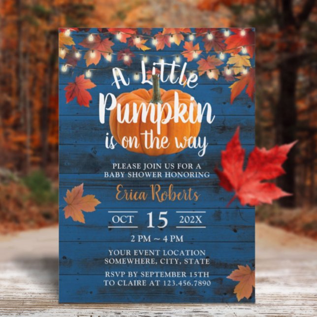 Invitation Rustic Navy Grange Automne quitte Baby shower Citr (Créateur téléchargé)