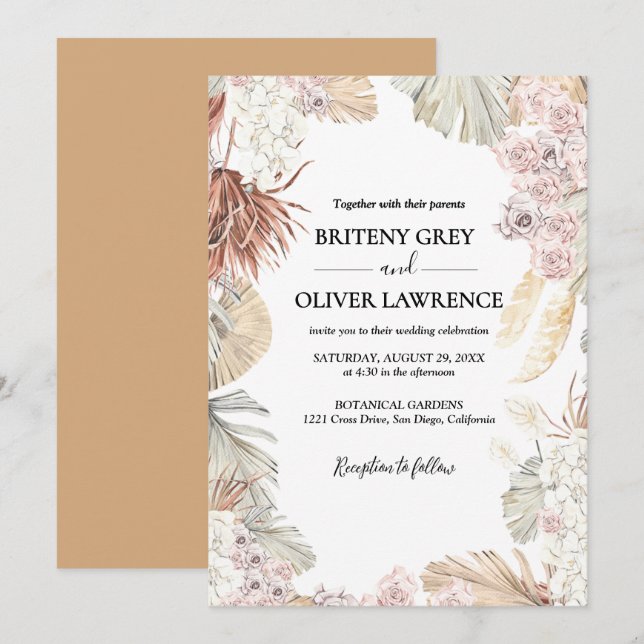 Invitation Rustic Neutral Boho Floral Wedding (Devant / Derrière)