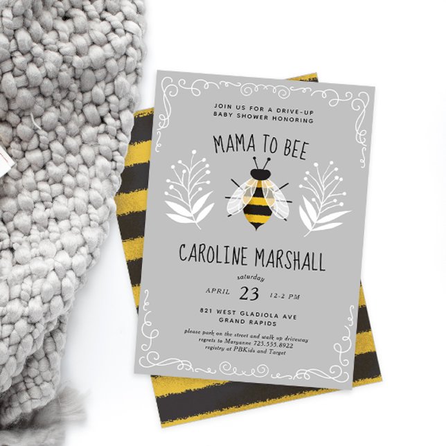 Invitation Rustic Neutral Mama to Bee Baby Drive-up Douche (Créateur téléchargé)
