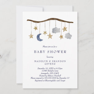 Invitation Rustic Night Sky Moon et Stars Baby shower mobile