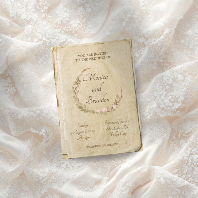 Invitation Rustic Old Paper Wreath (Créateur téléchargé)