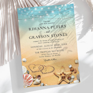 Invitation Rustic Ombre Beach Heart Mariage