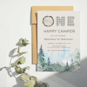 Invitation Rustic One Happy Camper Anniversaire